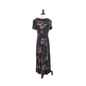 Donna Ricco Women Floral Pattern Drape Neck Short Sleeve Neck Maxi Dress Velvet